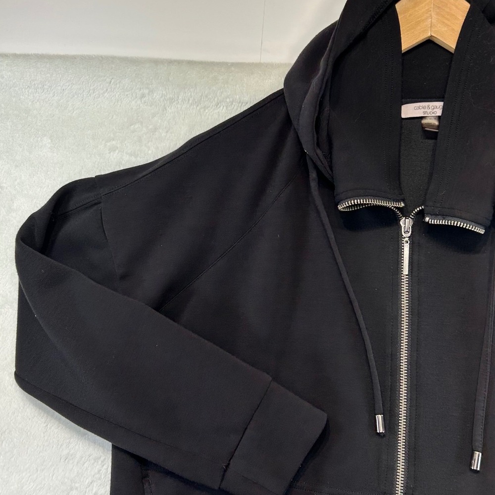 Athleisure Cable & Gauge Studio Zip Up Hoodie Size M Black Scuba Minimalist Soft - Picture 2 of 8